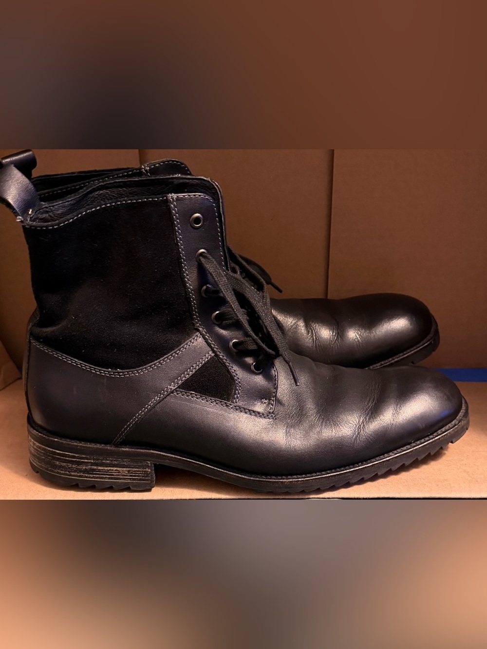 Gordon Rush Black Premium Leather and Suede Lace-Up Boots